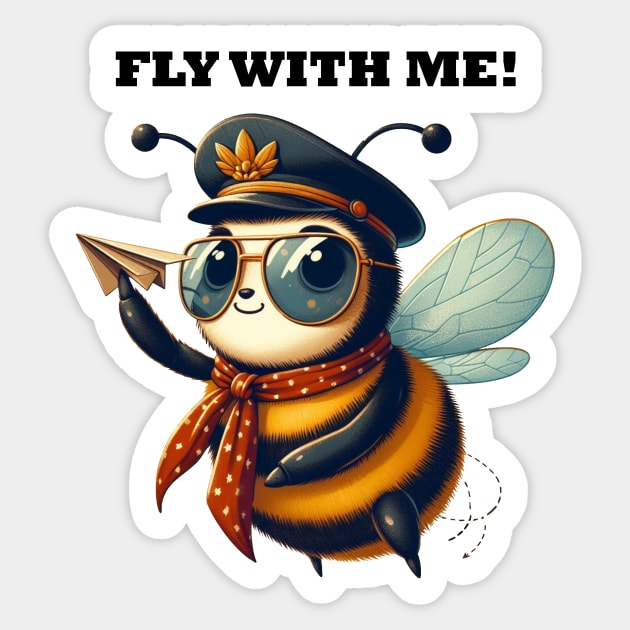 Funny cute bumblebee pilot Fly with me Sticker by grazkaa